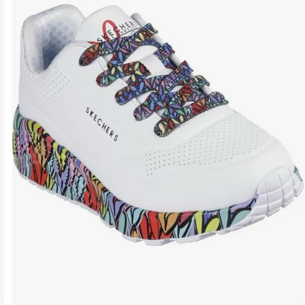 SKECHERS Girls' Sz 11 Uno Lite Subtle Love Sneakers White Hearts Lightweight